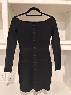 L'AGENCE Black Off-Shoulder Button-Front Long Sleeve Dress